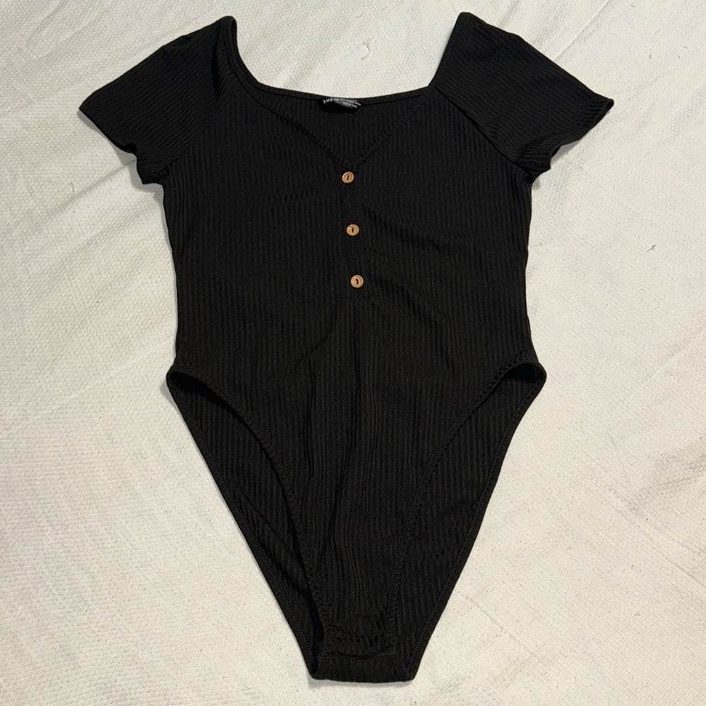 SHEIN EZwear Plus Ribbed Knit Black Bodysuit Large